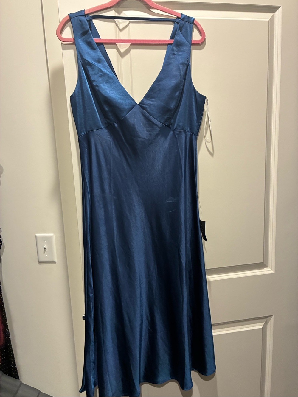 Lulu's Satin V-Neck Slip Dress in Deep Blue